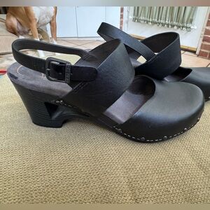 Dansko Black Leather Clogs with Strap